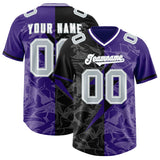 Custom Purple Black Split Personalized Lightning Pattern Football Jersey
