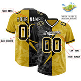 Custom Old Gold Black Split Personalized Lightning Pattern Football Jersey