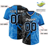 Custom Panther Blue Black Split Personalized Lightning Pattern Football Jersey