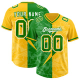 Custom Kelly Green Yellow Split Personalized Lightning Pattern Football Jersey