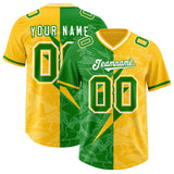 Custom Kelly Green Yellow Split Personalized Lightning Pattern Football Jersey