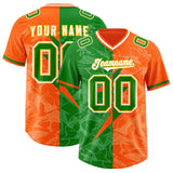 Custom Orange Kelly Green Split Personalized Lightning Pattern Football Jersey