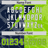 Custom Neon Green Navy Split Personalized Lightning Pattern Football Jersey