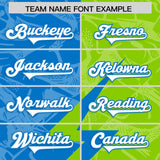 Custom Neon Green Panther Blue Split Personalized Lightning Pattern Football Jersey