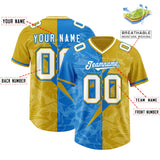 Custom Panther Blue Old Gold Split Personalized Lightning Pattern Football Jersey