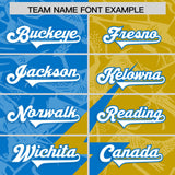 Custom Panther Blue Old Gold Split Personalized Lightning Pattern Football Jersey