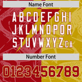 Custom Old Gold Red Split Personalized Lightning Pattern Football Jersey