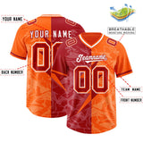 Custom Red Orange Split Personalized Lightning Pattern Football Jersey