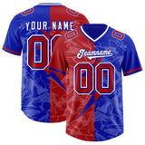 Custom Royal Red Split Personalized Lightning Pattern Football Jersey
