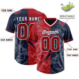 Custom Navy Red Split Personalized Lightning Pattern Football Jersey