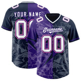 Custom Navy Purple Split Personalized Lightning Pattern Football Jersey