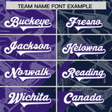 Custom Navy Purple Split Personalized Lightning Pattern Football Jersey