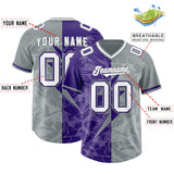 Custom Purple Gray Split Personalized Lightning Pattern Football Jersey
