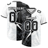 Custom White Black Split Personalized Lightning Pattern Football Jersey