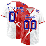 Custom White Red Split Personalized Lightning Pattern Football Jersey