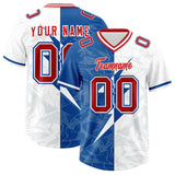 Custom White Royal Split Personalized Lightning Pattern Football Jersey