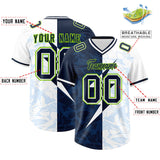 Custom White Navy Split Personalized Lightning Pattern Football Jersey