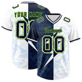 Custom White Navy Split Personalized Lightning Pattern Football Jersey