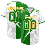 Custom Kelly Green White Split Personalized Lightning Pattern Football Jersey
