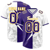 Custom Purple White Split Personalized Lightning Pattern Football Jersey