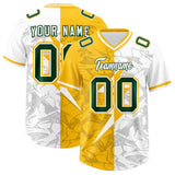 Custom Yellow White Split Personalized Lightning Pattern Football Jersey