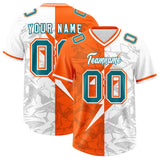 Custom Orange White Split Personalized Lightning Pattern Football Jersey