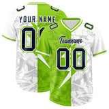Custom Neon Green White Split Personalized Lightning Pattern Football Jersey