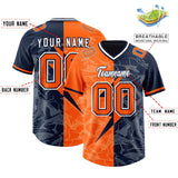 Custom Orange Navy Split Personalized Lightning Pattern Football Jersey