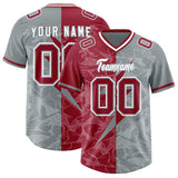Custom Gray Cardinal Split Personalized Lightning Pattern Football Jersey