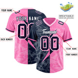 Custom Pink Navy Split Personalized Lightning Pattern Football Jersey