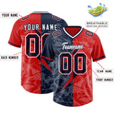 Custom Red Navy Split Personalized Lightning Pattern Football Jersey