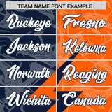 Custom Orange Navy Split Personalized Lightning Pattern Football Jersey