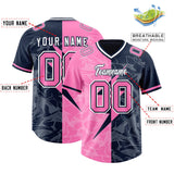 Custom Navy Pink Split Personalized Lightning Pattern Football Jersey