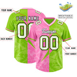 Custom Neon Green Pink Split Personalized Lightning Pattern Football Jersey