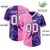 Custom Purple Pink Split Personalized Lightning Pattern Football Jersey