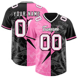 Custom Black Pink Split Personalized Lightning Pattern Football Jersey