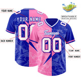 Custom Royal Pink Split Personalized Lightning Pattern Football Jersey