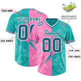 Custom Aqua Pink Split Personalized Lightning Pattern Football Jersey