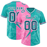 Custom Aqua Pink Split Personalized Lightning Pattern Football Jersey