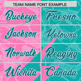Custom Aqua Pink Split Personalized Lightning Pattern Football Jersey