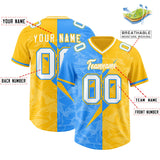 Custom Yellow Light Blue Split Personalized Lightning Pattern Football Jersey