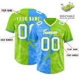Custom Neon Green Light Blue Split Personalized Lightning Pattern Football Jersey