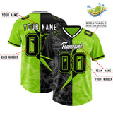 Custom Neon Green Black Split Personalized Lightning Pattern Football Jersey