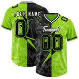 Custom Neon Green Black Split Personalized Lightning Pattern Football Jersey