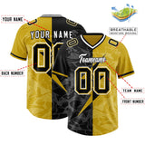 Custom Old Gold Black Split Personalized Lightning Pattern Football Jersey