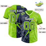 Custom Neon Green Navy Split Personalized Lightning Pattern Football Jersey