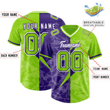 Custom Neon Green Purple Split Personalized Lightning Pattern Football Jersey