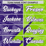Custom Neon Green Purple Split Personalized Lightning Pattern Football Jersey