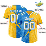 Custom Panther Blue Gold Split Personalized Lightning Pattern Football Jersey