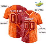 Custom Red Orange Split Personalized Lightning Pattern Football Jersey